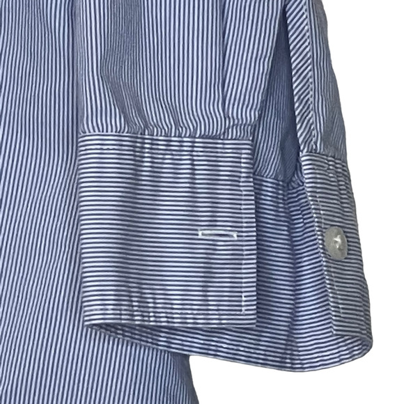 Ann Taylor Button Up Shirt Size 0 Blue White Striped 3/4 Sleeve Stretch Blend - Picture 4 of 6